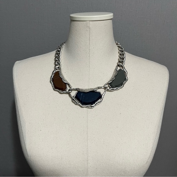 Gray Blue Brown Stone Statement Necklace - Picture 2 of 5